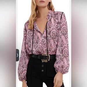 Joie Women's Long Sleeve Pink/Purple Semi-Sheer Long Sleeve Blouse. Size M